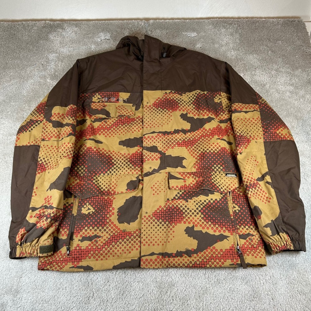 VTG Burton Phantom Jacket Mens Medium Brown Camo Dot Hooded Snowboard Ski Coat